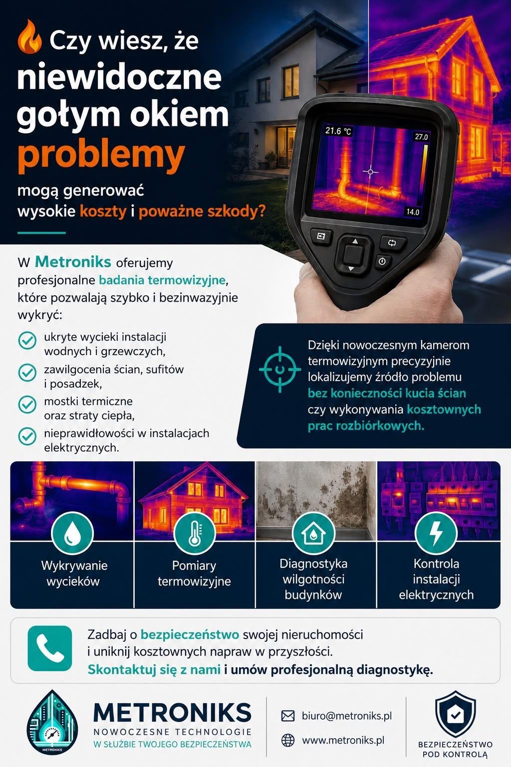 Diagnostyka termowizyjna instalacji i przegród budowlanych wykonywana przez METRONIKS