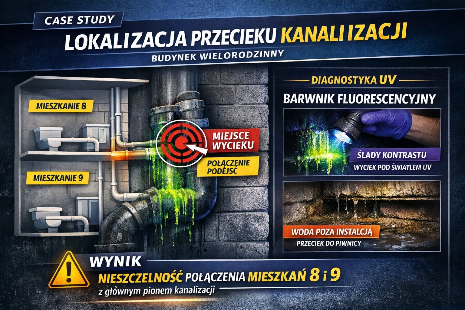 Lokalizacja przecieku kanalizacji w budynku wielorodzinnym